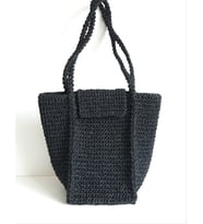 Elchandmade Tığ İşi Örgü Kağıt İp Siyah Çanta Tote Bag