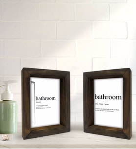 Bk Gift Banyo Dekoratif 2'li Doğal Masif Ahşap Çerçeve 15x20cm-6 (Beyaz)