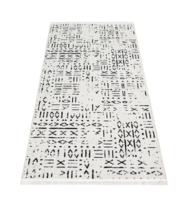 Saten Beyaz Modern Geometrik Desenli Salon Halısı Toz Vermeyen Yumuşak Doku Koridor