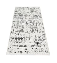 Saten Beyaz Modern Geometrik Desenli Salon Halısı Toz Vermeyen Yumuşak Doku Koridor