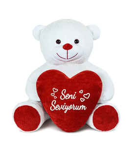 Pandamke Seni Seviyorum Yazılı Tek Kalpli Bobo Ayıcık –Yumuşak Peluş Oyuncak – Sevgiliye Özel Hediye