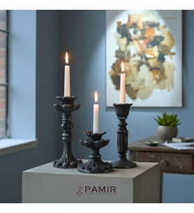3'lü Şamdan Mumluk Fransız Romantik Antik El Sanatı Siyah Gold Dekorasyon Retro Şamdanlık (ÜÇLÜ) PamirCandles