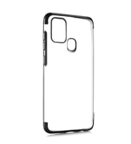 Galaxy A21S Kılıf İnce Köşeleri Renkli Şeffaf Silikon (Siyah)