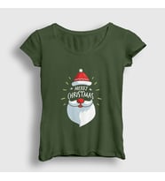 Presmono Kadın Haki Merry Christmas Noel Baba Santa Claus Yılbaşı T-Shirt 270271tt (Haki)