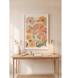 Çiçek Desenli Minimalist 1. Kalite Ahşap Çerçeveli Tablo