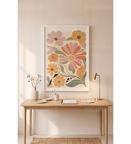 Çiçek Desenli Minimalist 1. Kalite Ahşap Çerçeveli Tablo