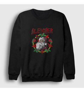 Presmono Unisex Siyah Sleigher Slayer Noel Baba Metal Yılbaşı Sweatshirt 364961tt