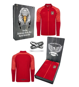 Beşiktaş Orijinal Fermuarlı Dik Yaka Antrenman Sweat + Bileklik Set Ahşap Kutulu (Kırmızı)
