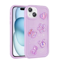 iPhone 15 Kılıf Kabartma Figürlü Parlak Toys Silikon Kılıf (Mor)