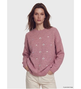 LCW Modest Pembe Bisiklet Yaka Çiçek Nakışlı Kadın Triko Tunik