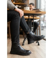 Enoch Hakiki Deri Yan Fermuarlı ve Karakteristik Dikişli Erkek Bot