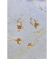925 Ayar Gümüş Gold Kaplama Parlayan Rüya Serisi Mineli Gökkuşağı Kolye, Bileklik Ve Küpe Set