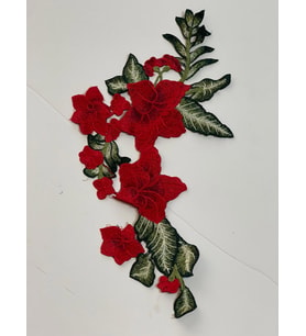 38X19 CM NAKIŞ İŞLEME KIRMIZI GÜL GÜPÜR YAMA APLİK