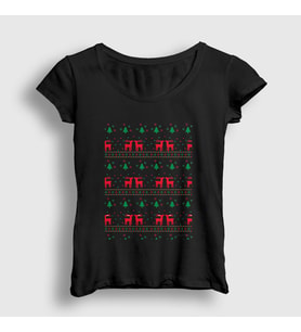 Presmono Kadın Siyah Deers Geyikler V2 Yılbaşı T-Shirt 269412tt