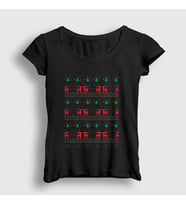 Presmono Kadın Siyah Deers Geyikler V2 Yılbaşı T-Shirt 269412tt