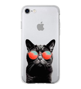 PrintiFy Apple  iPhone 8 ile Uyumlu 1mm Slim Fit Kedi 3 050d Baskılı Şeffaf  Kılıf