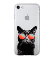 PrintiFy Apple  iPhone 8 ile Uyumlu 1mm Slim Fit Kedi 3 050d Baskılı Şeffaf  Kılıf