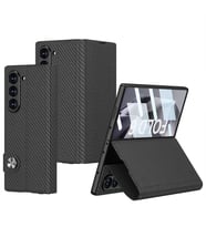 Samsung Galaxy Z Fold 6 Kılıf Karbon Fiber Tasarımlı Magnetik Tokalı Kartlıklı K (Siyah)