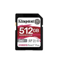 Kingston SDR2V6-512GB Canvas React Plus SDXC UHS-II 280R-150W U3 V60 for Full HD-4K SD Hafıza Kartı