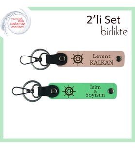 Babaya Verilebilecek Yönü Olan Hediyelik, Gemi Desenli Deri Set, Yavru Ağzı-Fıstık Yeşil
