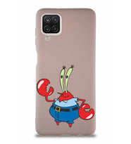 Samsung Galaxy A12 Soft Premier Kapak Bay Yengeç Tasarımlı Silikon Kılıf - Pudra (Şeffaf)