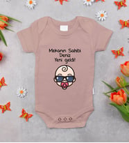 BK Kids Kişiye Özel Mekanın Sahibi Tasarımlı Pembe %100 Pamuklu Kısa Kol Bebek Body Zıbın, Yeni Doğan Bebek Hediyesi