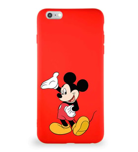 Apple iPhone 6 Plus Soft Premier Kapak Mickey Mouse-C Tasarımlı Silikon Kılıf - Kırmızı (Şeffaf)
