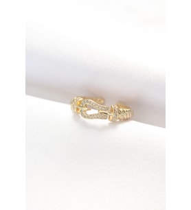 pilelistore Kemer Tokası Tasarımlı Gold Renk Zirkon Taşlı Ayarlanabilir Yüzük - TJ-BYK3099