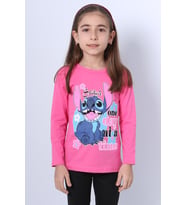 KIZ ÇOCUK UZUN KOLLU TSHİRT 4 MEVSİM BİSİKLET YAKA KARAKTER BASKILI C34 (Pembe)