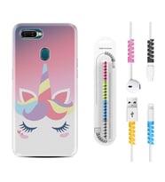 Oppo A5S A15 A16 A54 A55 A73 A74 Kılıf Kablo Koruma Spiral Silikon Sweety Unicorn 1737