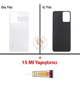 Infinix Note 12İ Beyaz Uyumlu Arka Kapak + B7000 Yapıştırıcı Arka Cam Batarya Pil Kapağı Lazer Kesim