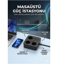 AKIM KORUMALI Avrupa Soket Kartı Tip-C Usb 2 m Uzatma Kablosu Emniyet Anahtarı ile