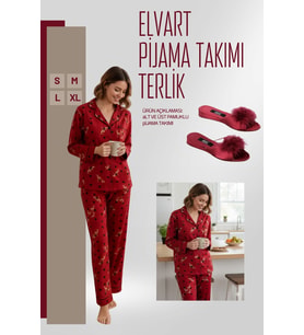 PAMUKLU  Pijama Takımı Gelin Terlikli Gelin ve Çeyiz Seti SEVGİLİLER GÜNÜ
