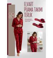 PAMUKLU  Pijama Takımı Gelin Terlikli Gelin ve Çeyiz Seti SEVGİLİLER GÜNÜ