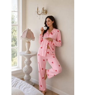 Kadın 0623 Süet Dügmeli Pijama Takımı
