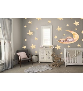 AY VE TATLI AYICIK,DEĞİŞİK EBATLARDA YILDIZLAR ÇOCUK ODASI DUVAR STİCKER 50X120 CM