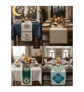 Ramazan Ayına Özel 4’lü Dijital Baskı Runner Masa Örtüsü Seti – 40x140 cm
