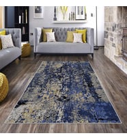 Mavi Batik Desen Renk Geçişli Yıkanabilir Kaymaz Taban Leke Tutmaz Modern Salon Halısı ve Yolluk
