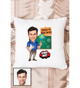 Erkek Coğrafya Öğretmenine Hediye Karikatürlü Kişiye Özel Yastık