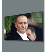 Atatürk Portre Cam Tablo Büyük Hediyelik Ev Ofis Dekoru