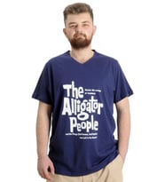 Mode XL Büyük Beden Erkek V Yaka T-shirt ALLIGATOR 23033 İndigo