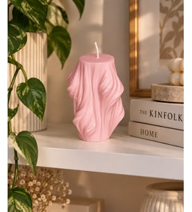 Mumelia Dalgalı Sütun - Doğal Soya Blok Dekoratif Mum - Pembe