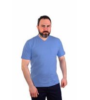 ESER - V Yaka Kısa Kol İş Tişörtü - Cepli - Açık Mavi