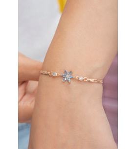 925 Ayar Aquamarin Taşlı Lotus Çiçeği Gümüş Bileklik