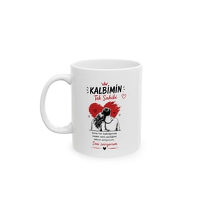Kalbimin Tek Sahibi Yazılı Romantik Çift Porselen Kahve Kupası 330 ml KF22052612