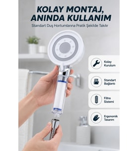 Filtre Hazneli Basınç Artırıcı Duş Başlığı Kireç Filtreli El Duşu