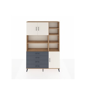 Arges Dolap 9 Raflı 4 Çekmeceli 3 Kapaklı 132x30x195 Çam-Aytaşı/Antrasit