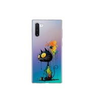 Samsung Galaxy Note 10 ile Uyumlu Splash Kedi Tasarımlı Şeffaf Silikon Kılıf