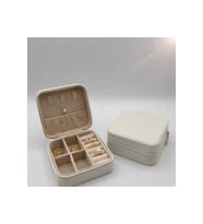 Mini Takı Organizer Krem  Seyahat Tipi Bölmeli Takı Kutusu  Küpe Yüzük Kolye Saklama Kutusu