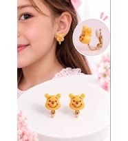 Sevimli Ayıcık Pooh Desenli Sarı Kız Çocuk Klipsli Küpe Deliksiz Kulak İçin Küpe